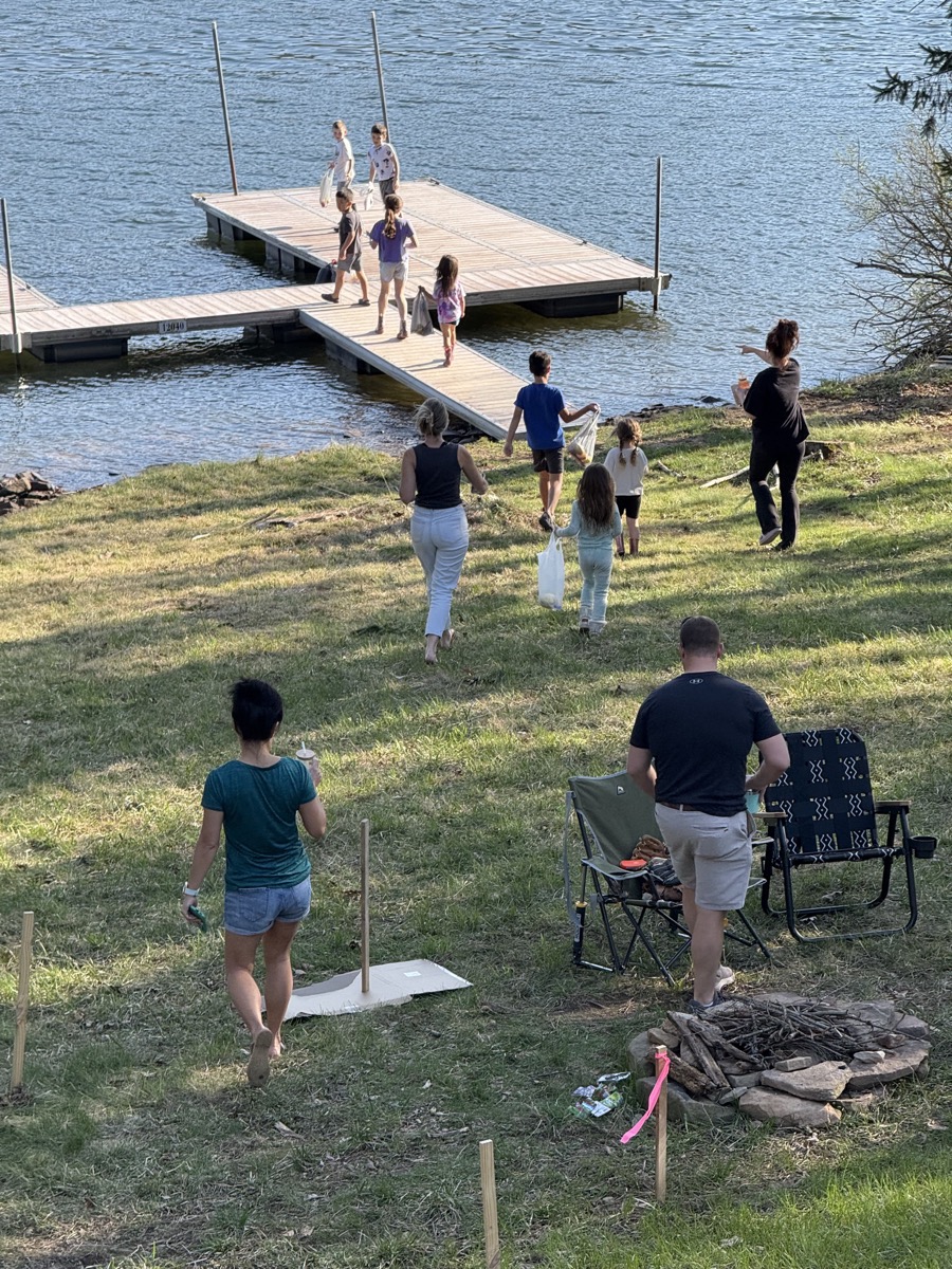 Family at the lake house